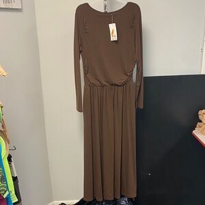 Chic Long Sleeve Brown Dress